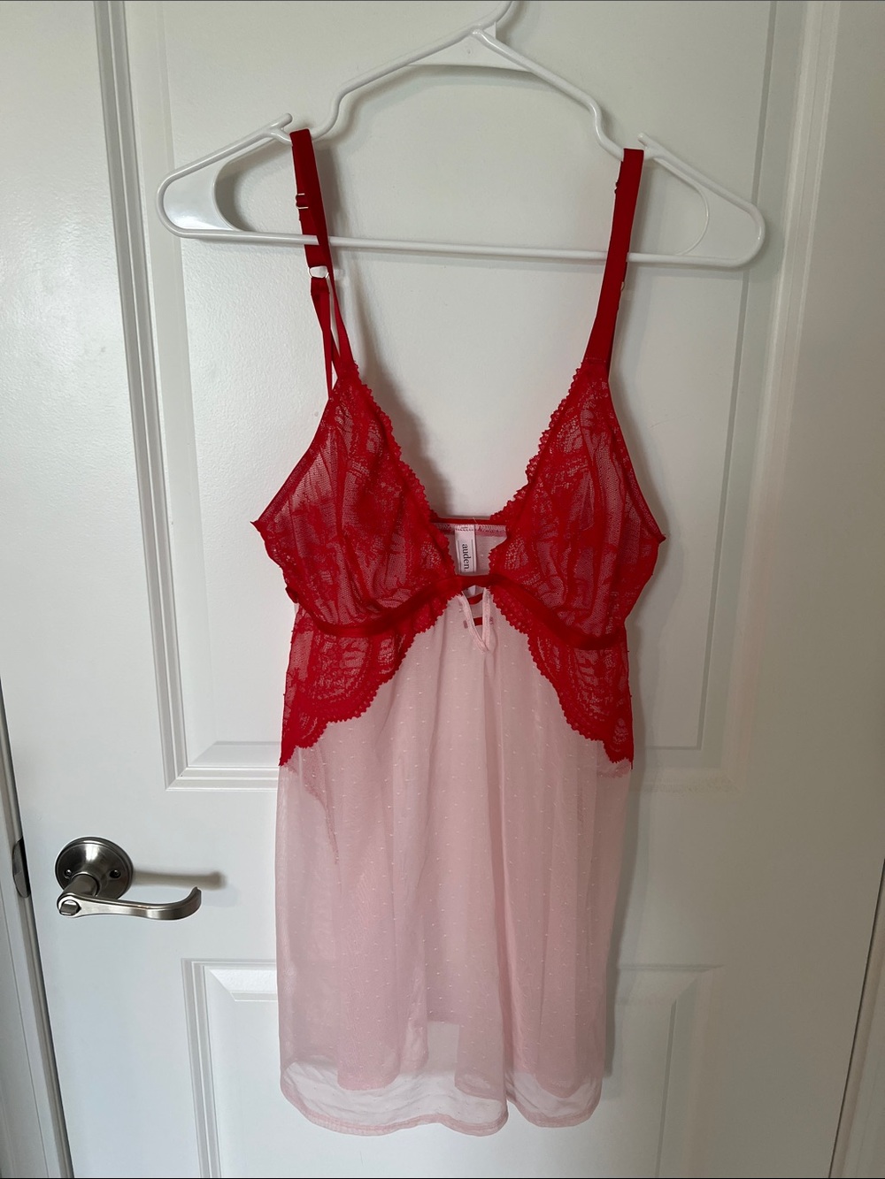 Auden Red Lace & Pink Mesh Babydoll Chemise